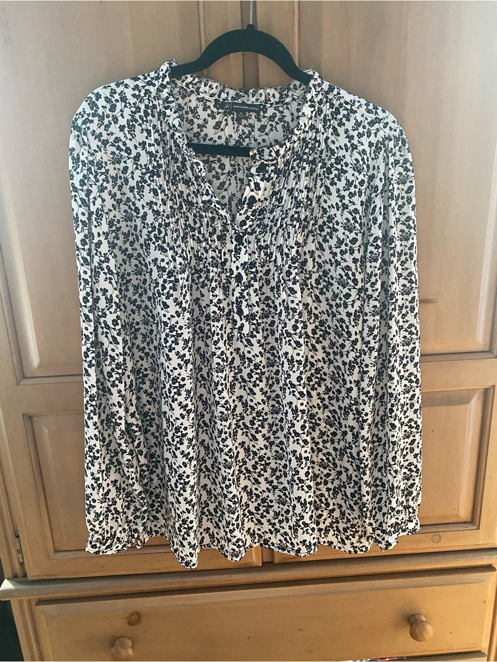 Adrianna Papell Black and White Floral Blouse